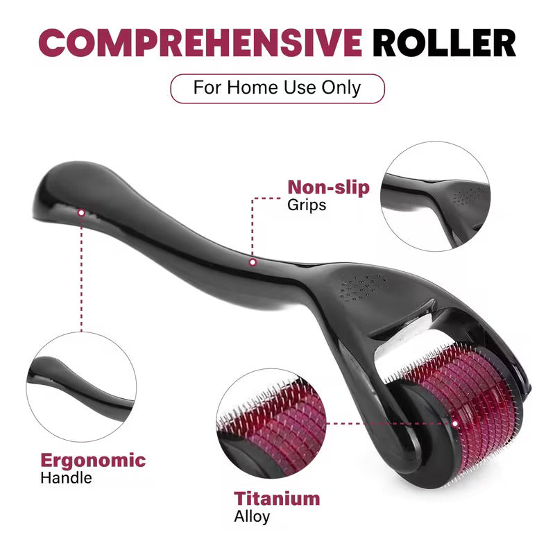 Derma Roller 1.00 mm with Disinfectant | With 540 Titanium Alloy Needles | Promotes Beard & Hair Growth & Reduces Acne Scars | Safe & Effective to Use