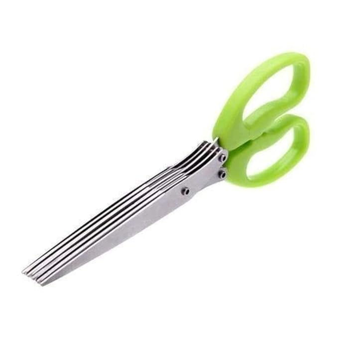 Stainless Steel 5-Blade Herb Scissors – Multi-Layer Coriander & Vegetable Cutter with Cleaning Brush