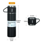Pack of 1 Vacuum Flask Set with 2 Cups, Double Wall Stainless Steel Thermo 500ml Vacuum Insulated Bottle