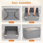 26L Large Capacity Rectangular Wardrobe Foldable Stackable Container Organizer Metal Frame Basket Set With Zipper & Lid