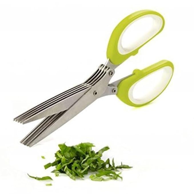 Stainless Steel 5-Blade Herb Scissors – Multi-Layer Coriander & Vegetable Cutter with Cleaning Brush