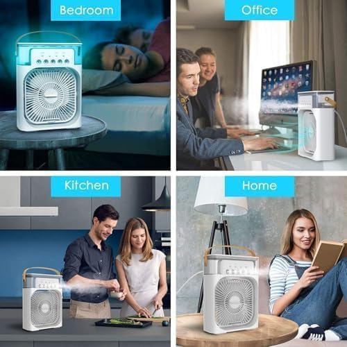 Portable Mini Air Cooler Fan for Room | Cooling Fan with 7-Color LED Light, 3 Speeds, 3 Spray Modes & 1/2/3H Timer | Compact AC Cooler Fan for Home, and multi use