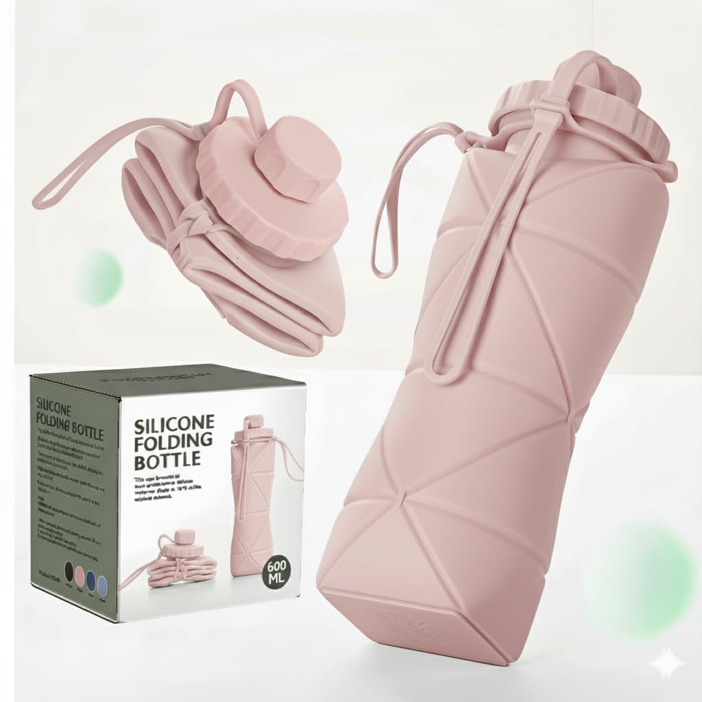 Folding Silicone Water Bottle | Collapsible Travel Water Bottle for Gym, Office, School, Cycling, Hiking & Outdoor Sports
