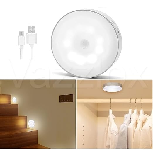 Motion Sensor Light for Home (Pack of 2) with USB Charging Wireless Self Adhesive LED Body Induction Lamp Sensor Light for Wardrobe Lights with Sensor Night Light for Cupboard Stairs (White)