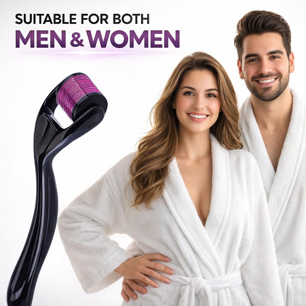Derma Roller 1.00 mm with Disinfectant | With 540 Titanium Alloy Needles | Promotes Beard & Hair Growth & Reduces Acne Scars | Safe & Effective to Use