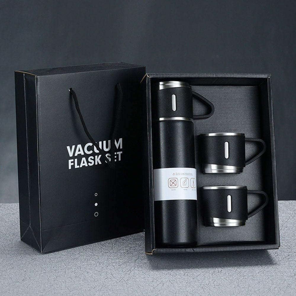 Pack of 1 Vacuum Flask Set with 2 Cups, Double Wall Stainless Steel Thermo 500ml Vacuum Insulated Bottle