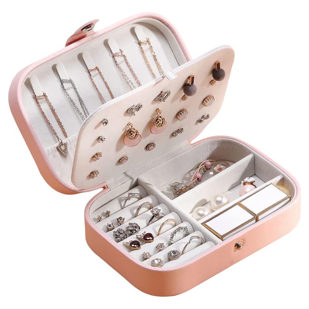 Jewellery Organiser PU Leather Zipper Portable Storage Box Case
