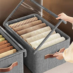26L Large Capacity Rectangular Wardrobe Foldable Stackable Container Organizer Metal Frame Basket Set With Zipper & Lid