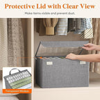 26L Large Capacity Rectangular Wardrobe Foldable Stackable Container Organizer Metal Frame Basket Set With Zipper & Lid