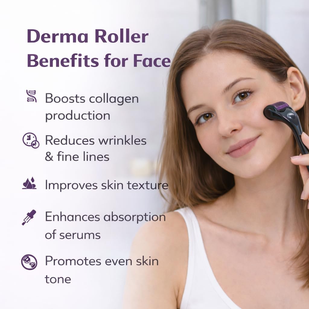 Derma Roller 1.00 mm with Disinfectant | With 540 Titanium Alloy Needles | Promotes Beard & Hair Growth & Reduces Acne Scars | Safe & Effective to Use