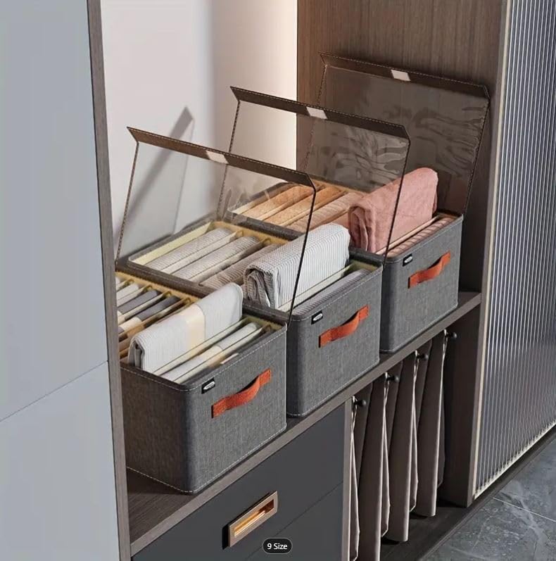 26L Large Capacity Rectangular Wardrobe Foldable Stackable Container Organizer Metal Frame Basket Set With Zipper & Lid