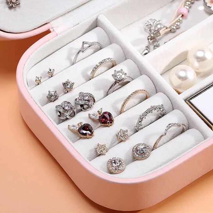 Jewellery Organiser PU Leather Zipper Portable Storage Box Case