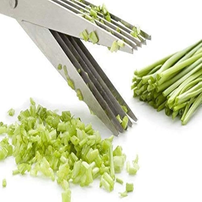 Stainless Steel 5-Blade Herb Scissors – Multi-Layer Coriander & Vegetable Cutter with Cleaning Brush