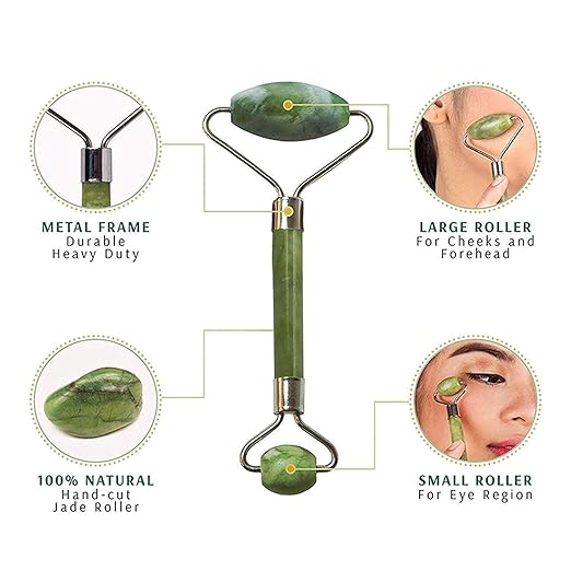 Facial Massager Jade Roller, Stone for Face Neck Healing Skin Wrinkles & Serum Application