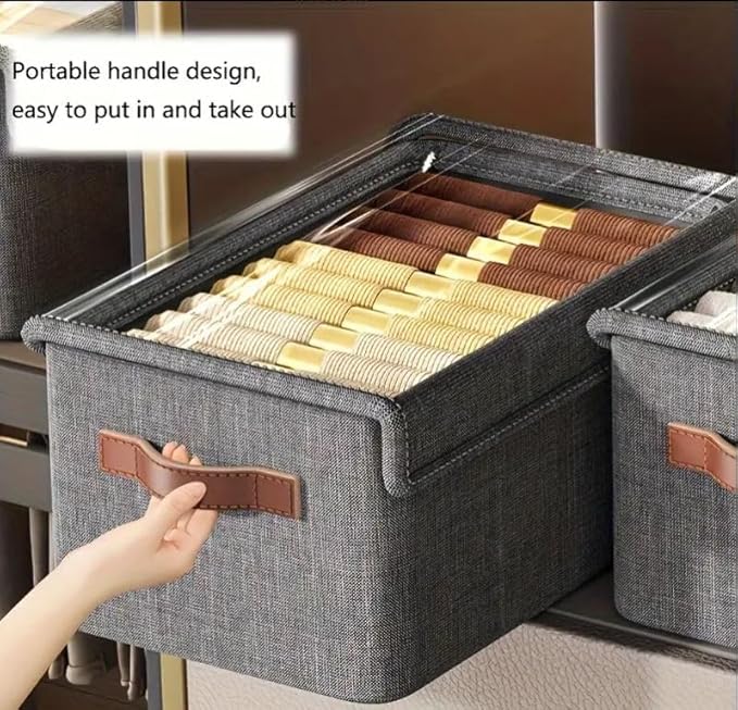 26L Large Capacity Rectangular Wardrobe Foldable Stackable Container Organizer Metal Frame Basket Set With Zipper & Lid