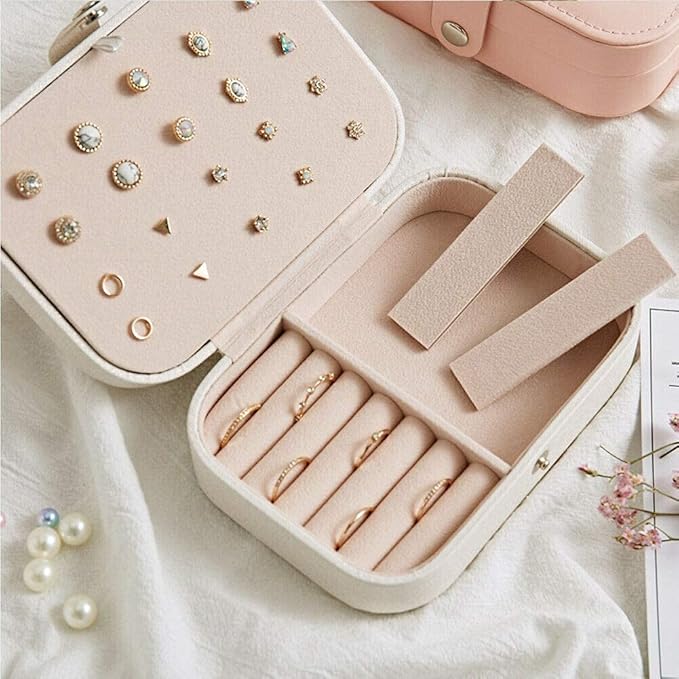 Jewellery Organiser PU Leather Zipper Portable Storage Box Case
