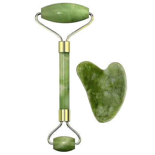 Facial Massager Jade Roller, Stone for Face Neck Healing Skin Wrinkles & Serum Application