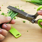 Stainless Steel 5-Blade Herb Scissors – Multi-Layer Coriander & Vegetable Cutter with Cleaning Brush