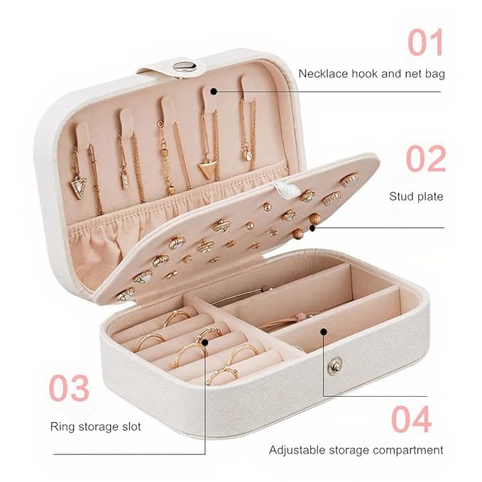 Jewellery Organiser PU Leather Zipper Portable Storage Box Case