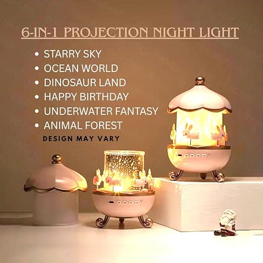 Night Light Rabbit Sky Projector for Kids360° Rotating Lamp with 6 Films, 5 Colors and Rechargeable Battery.(Night Light Projector)