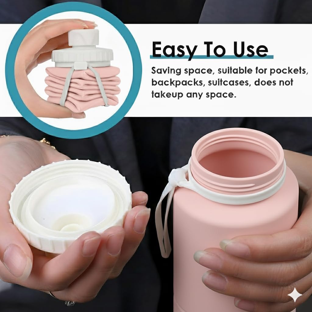 Folding Silicone Water Bottle | Collapsible Travel Water Bottle for Gym, Office, School, Cycling, Hiking & Outdoor Sports