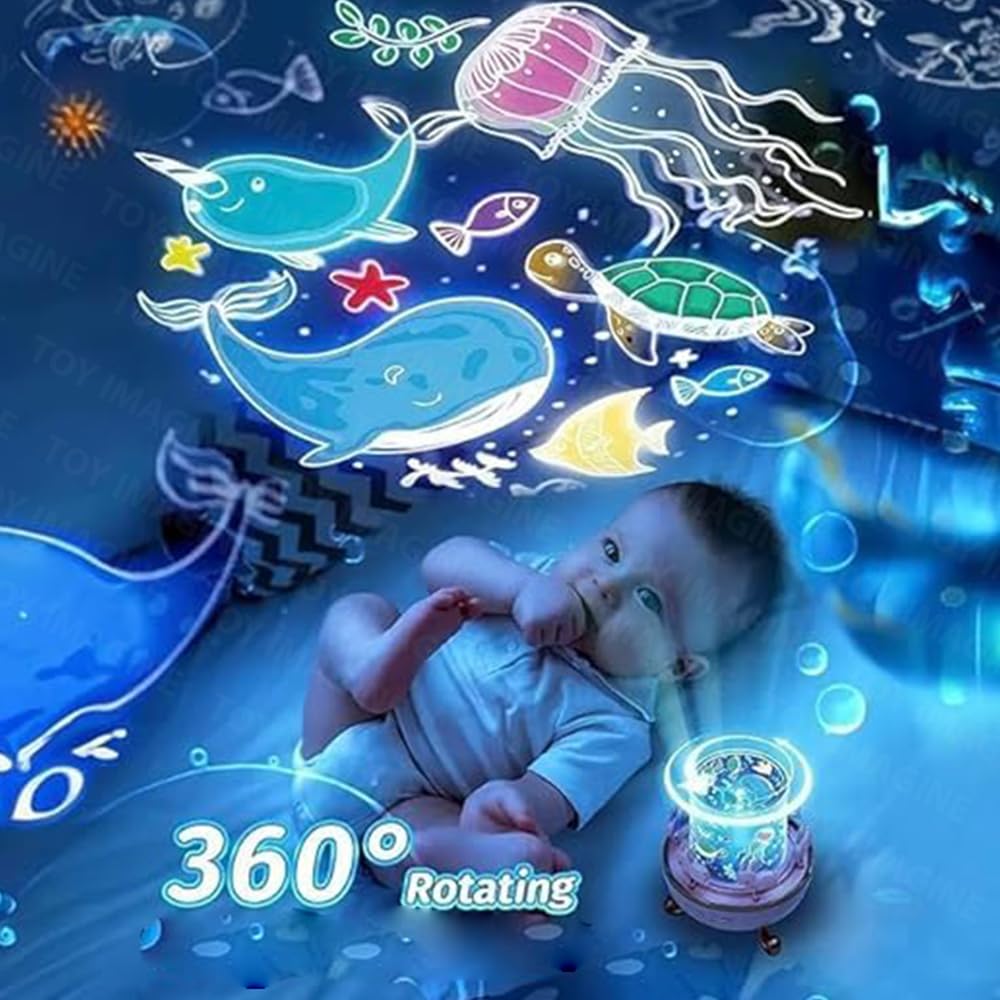 Night Light Rabbit Sky Projector for Kids360° Rotating Lamp with 6 Films, 5 Colors and Rechargeable Battery.(Night Light Projector)