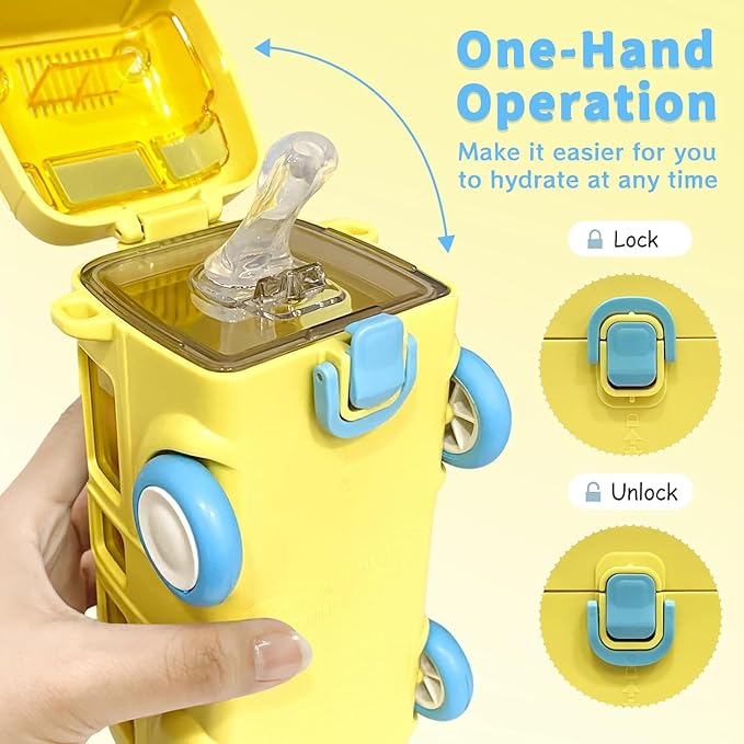 Bus Shape Water Bottle For Kids With Strap Leak-Proof Cartoon Water Bottle With Wheels (3 Color), 500 ML