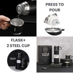 Pack of 1 Vacuum Flask Set with 2 Cups, Double Wall Stainless Steel Thermo 500ml Vacuum Insulated Bottle