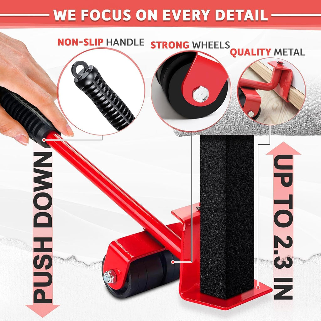 Furniture Lifter and Mover Tool Set, Wheels for Heavy Furniture, Heavy Appliances Mover for Home, Fridge Slider Wheel, 360° Rotational