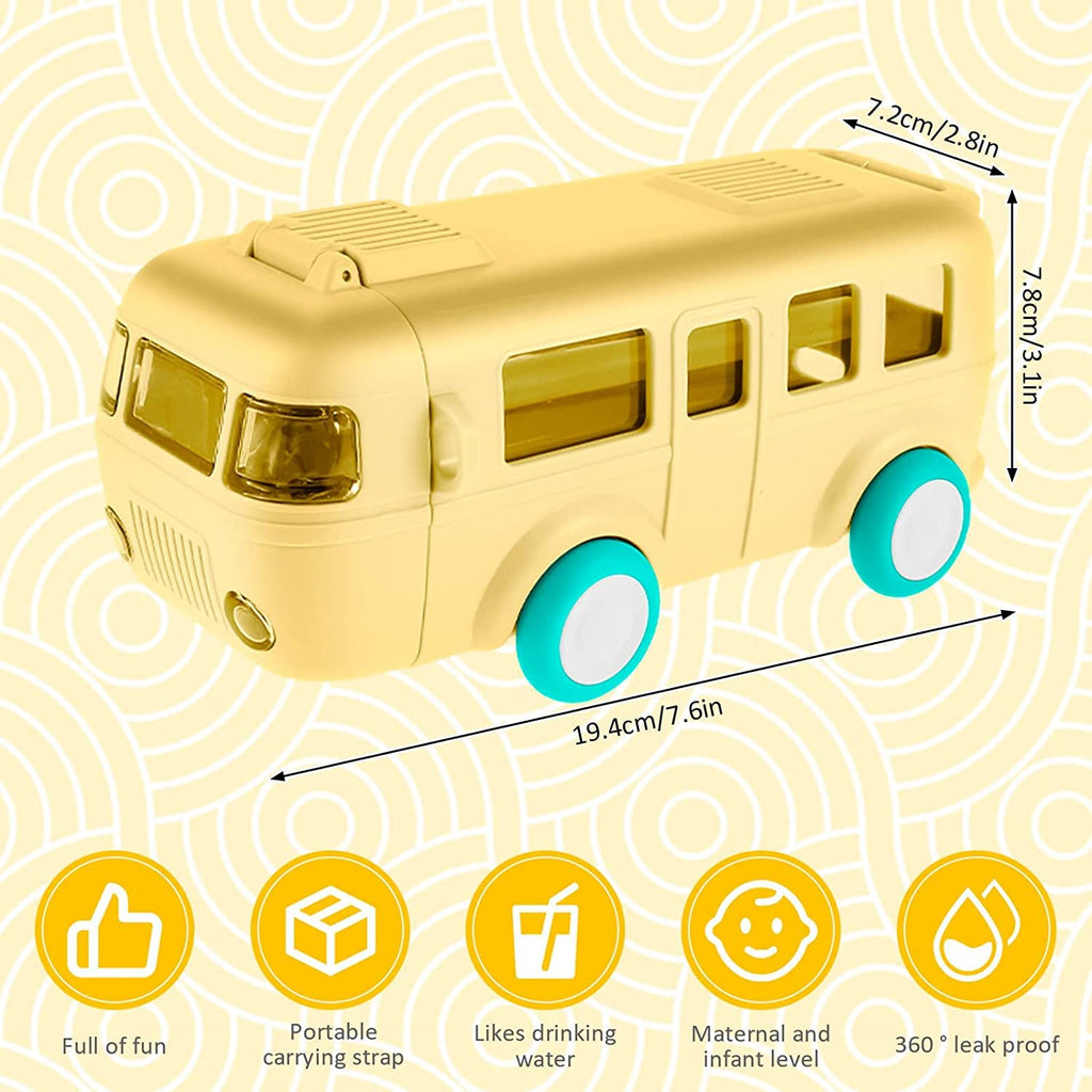 Bus Shape Water Bottle For Kids With Strap Leak-Proof Cartoon Water Bottle With Wheels (3 Color), 500 ML