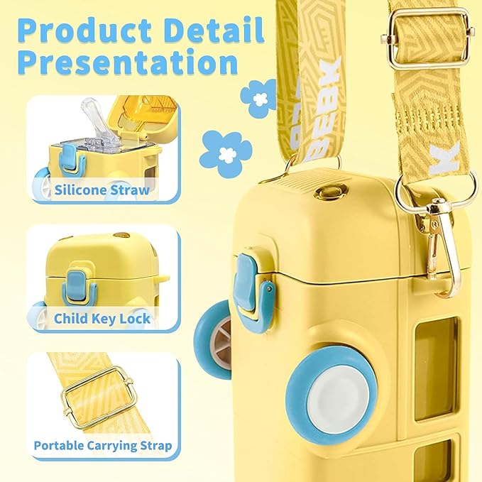 Bus Shape Water Bottle For Kids With Strap Leak-Proof Cartoon Water Bottle With Wheels (3 Color), 500 ML