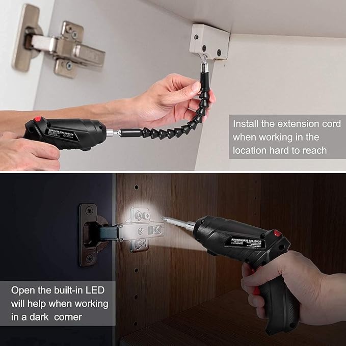 47 in 1 Cordless Electric Screwdriver with LED Light – Rotatable Rechargeable Power Screwdriver Kit, 4.2V Lithium Battery