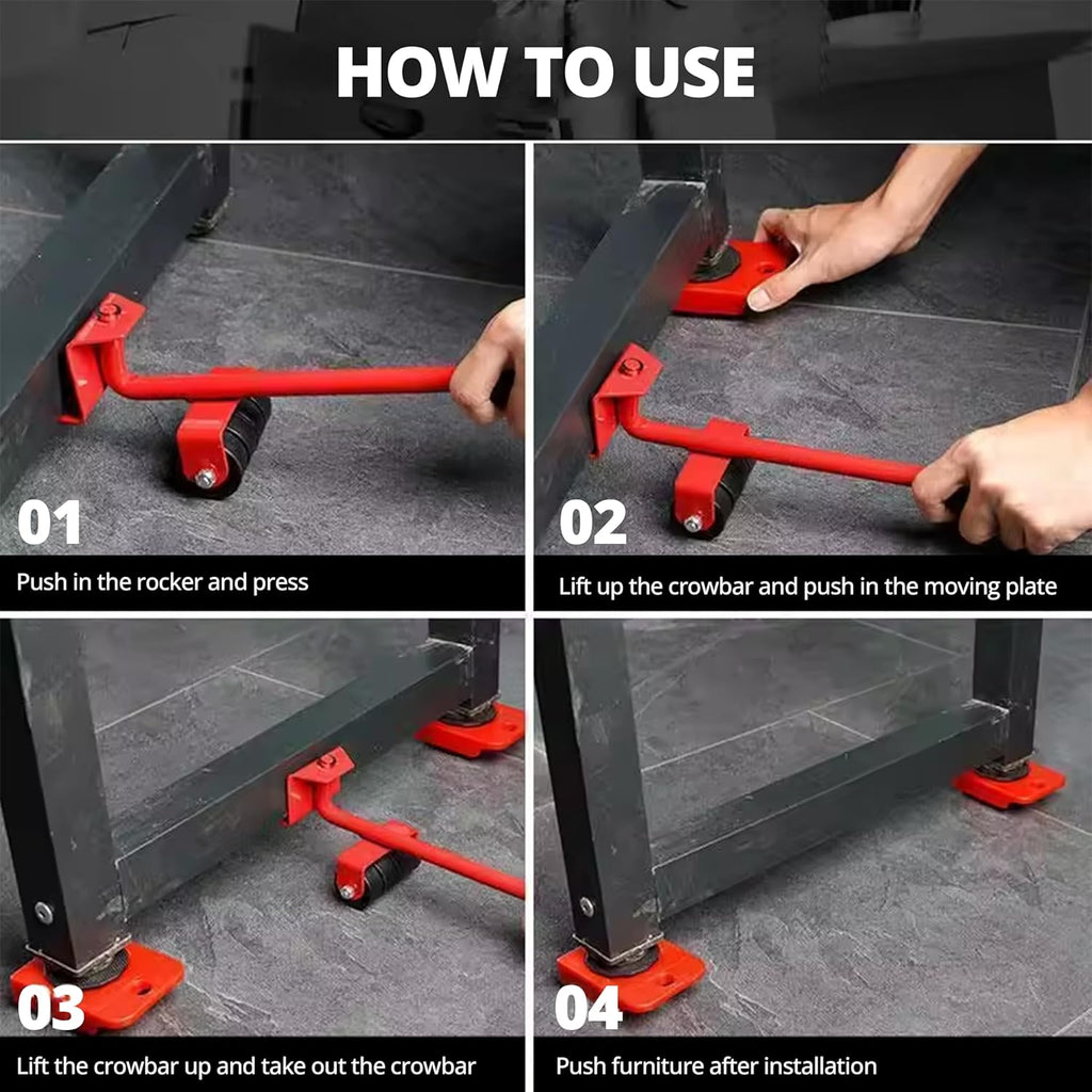 Furniture Lifter and Mover Tool Set, Wheels for Heavy Furniture, Heavy Appliances Mover for Home, Fridge Slider Wheel, 360° Rotational