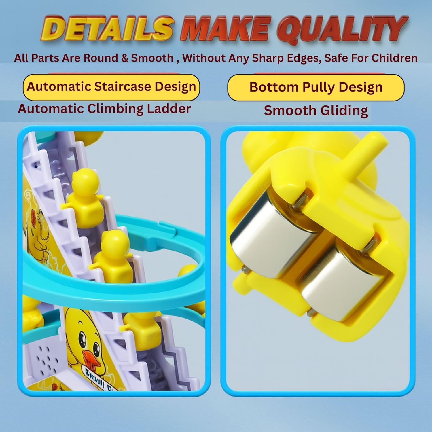 TEMU Ducks Slide Toy Set with 2 Cells Stair Climbing Duck Track Toy Light Musical 3 Duckling Moving Escalator Automatic Cartoon Chasing Race Gift Toys for 1+ Kids 1-5 Years Baby Girls Toddlers
