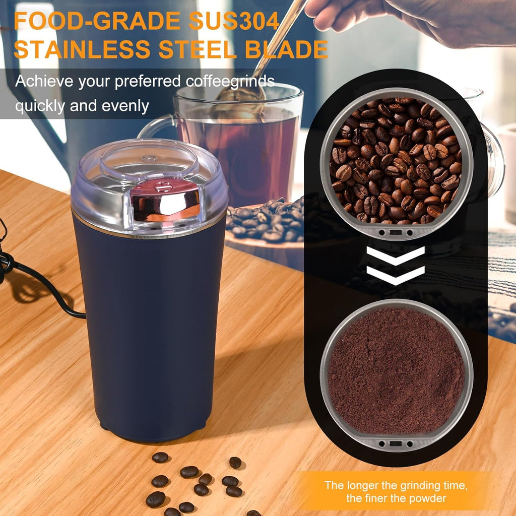ELECTRIC COFFEE GRIANDER | With Stainless Steel Blades, Overheating Protection, Portable for Beans