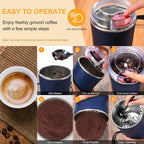 ELECTRIC COFFEE GRIANDER | With Stainless Steel Blades, Overheating Protection, Portable for Beans