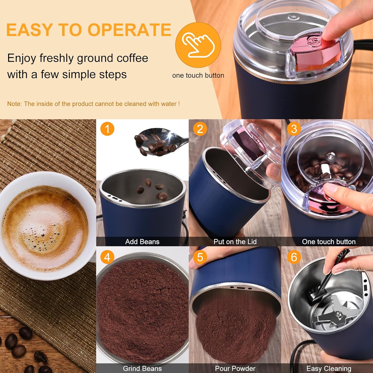 ELECTRIC COFFEE GRIANDER | With Stainless Steel Blades, Overheating Protection, Portable for Beans