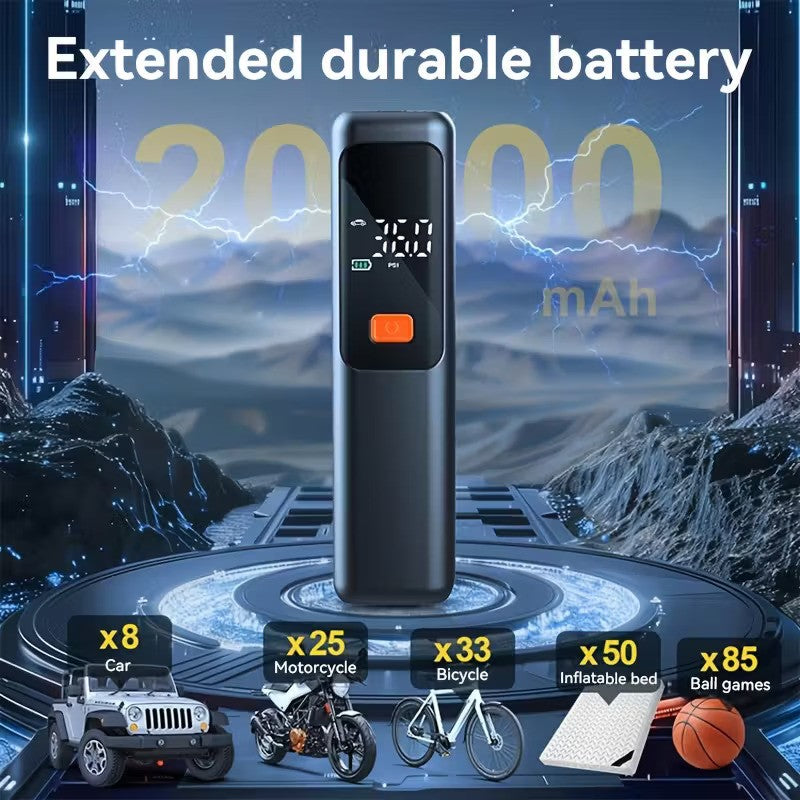 Electric Air Pump, Air Compressor 150 PSI Tire Inflator | Digital LCD Display, USB Fast Charging, Auto Shutoff Safety Protection, LED Light indicator, Compact Design, Rechargeable Lithium Battery, Ideal for Cars, Bicycles, Motorcycles