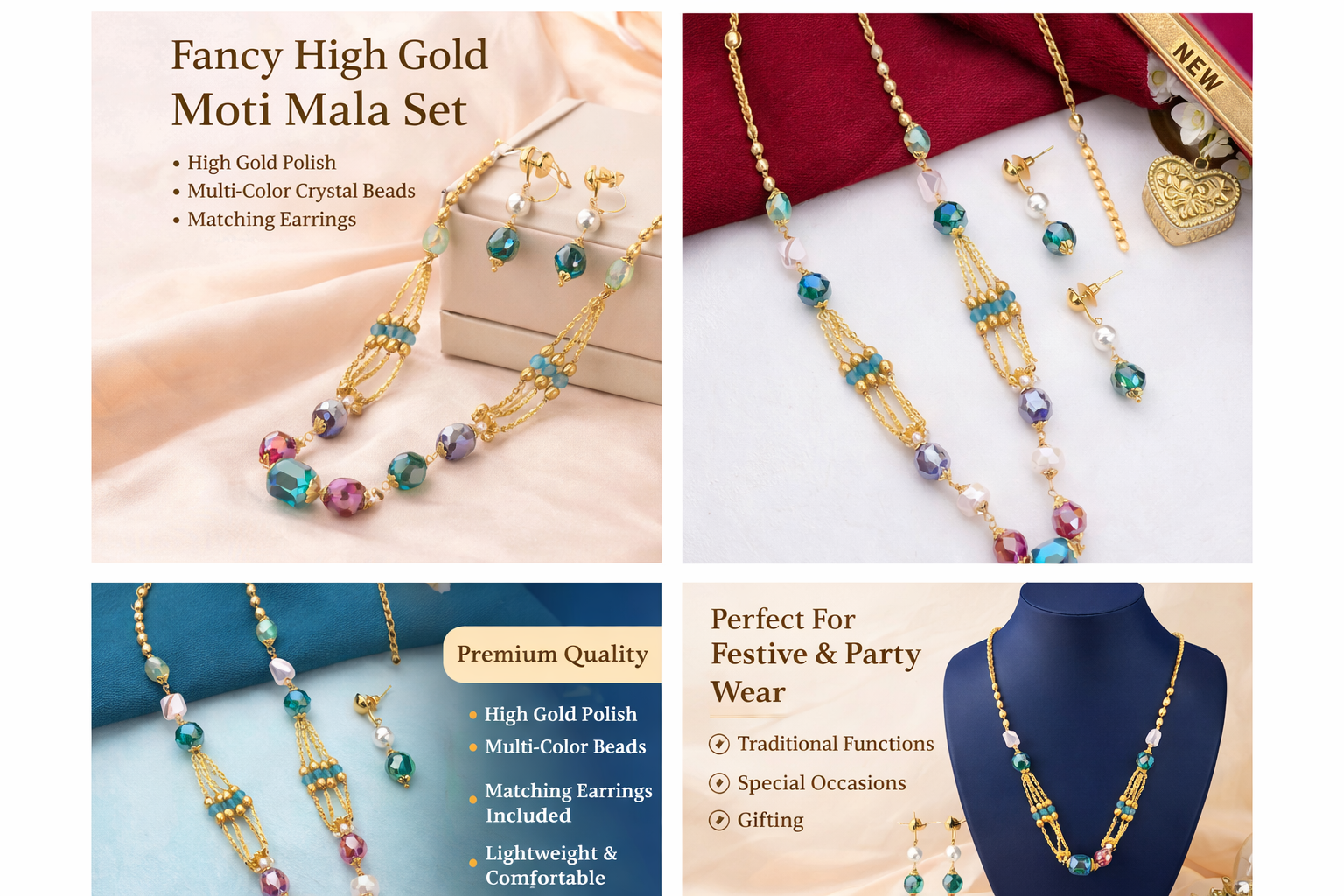 Fancy High Gold Moti Mala Set | Perfect for Ethnic & Indo-Western Outfits | Handcrafted Chain Detailing