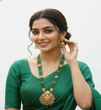 Green Beads Lakshmi Pendant Necklace Set for Women & Girls
