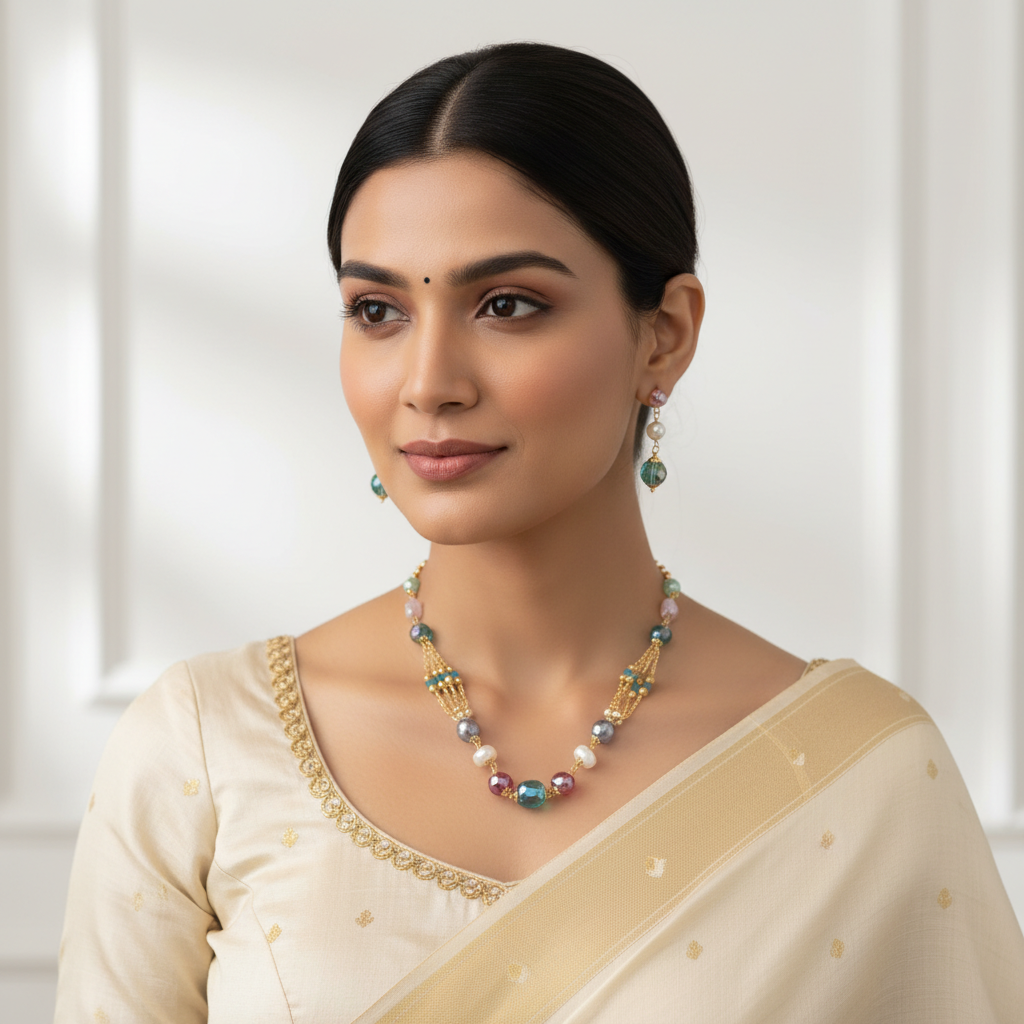 Fancy High Gold Moti Mala Set | Perfect for Ethnic & Indo-Western Outfits | Handcrafted Chain Detailing