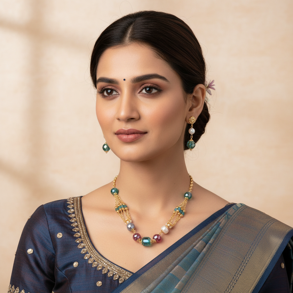 Fancy High Gold Moti Mala Set | Perfect for Ethnic & Indo-Western Outfits | Handcrafted Chain Detailing