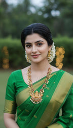 Gold-Plated Lakshmi Temple Jewellery Set for Women |Antique Finish with Ruby, Emerald & Pearl