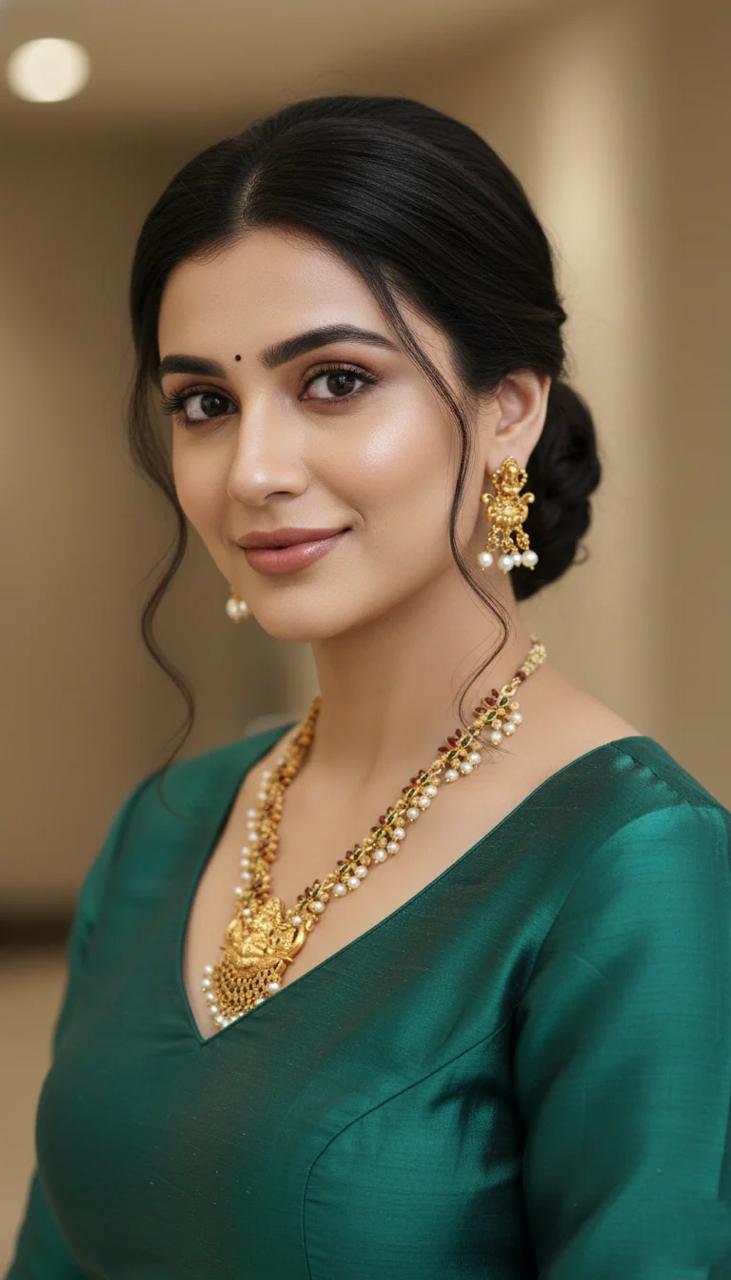 Gold-Plated Lakshmi Temple Jewellery Set for Women |Antique Finish with Ruby, Emerald & Pearl