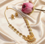Gold-Plated Lakshmi Temple Jewellery Set for Women |Antique Finish with Ruby, Emerald & Pearl