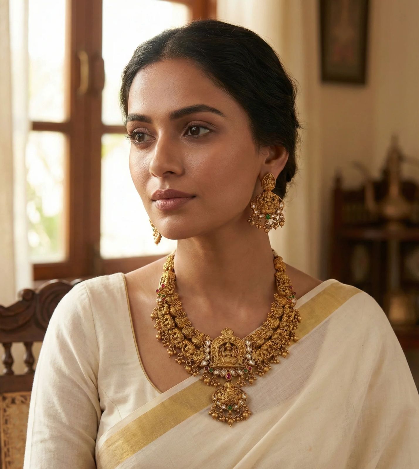 Choker Necklace Set for Women – Gold Plated South Indian Bridal Jewellery with Kundan Work & Jhumka Earrings