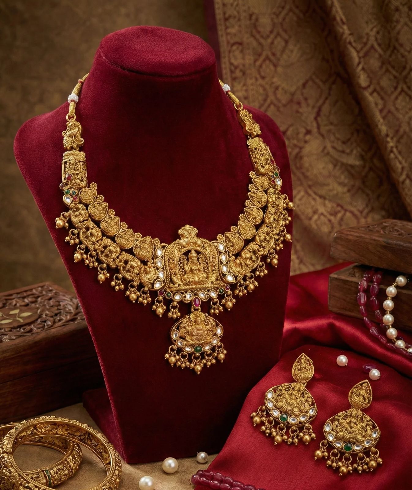 Choker Necklace Set for Women – Gold Plated South Indian Bridal Jewellery with Kundan Work & Jhumka Earrings