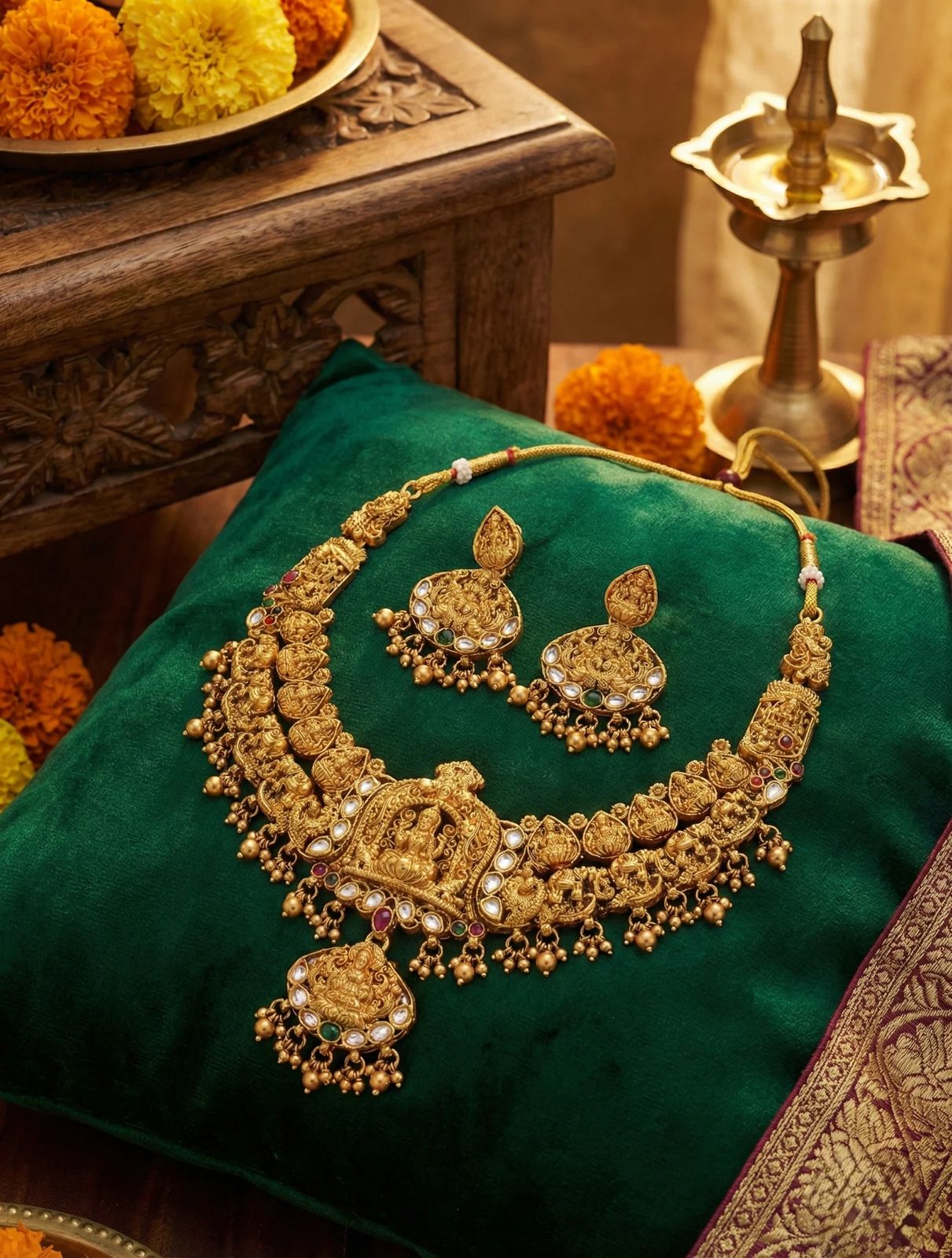 Choker Necklace Set for Women – Gold Plated South Indian Bridal Jewellery with Kundan Work & Jhumka Earrings