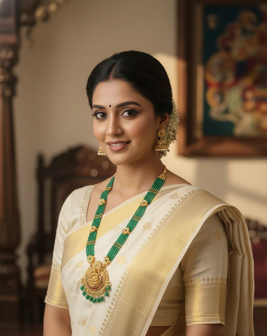 Green Beads Lakshmi Pendant Necklace Set for Women & Girls