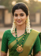 Green Beads Lakshmi Pendant Necklace Set for Women & Girls